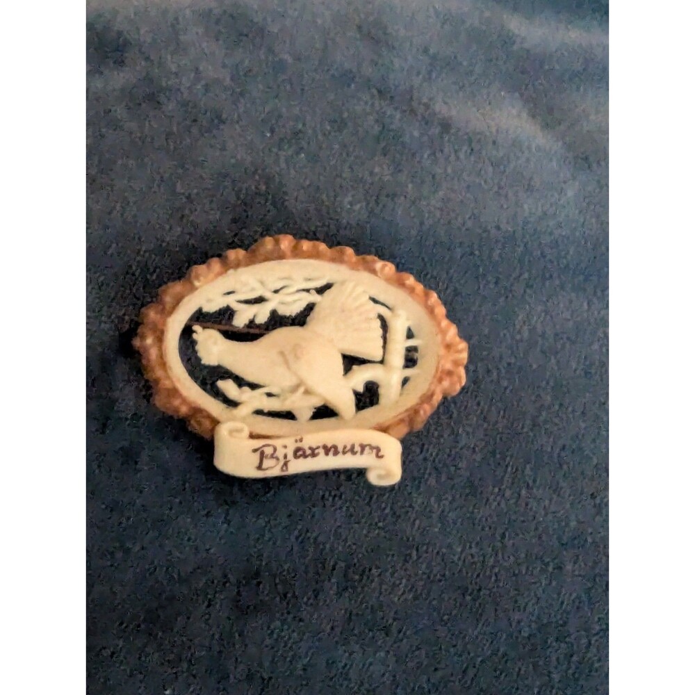 Vintage Swedish Souvenir Brooch Bjärnum Capercaillie Wood Grouse Faux Antler Pin